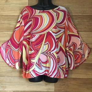 Chico's Geo Print Flared Side Slit Flared Blouse